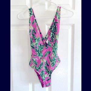 Asos plunge-neck one-piece bathing suit